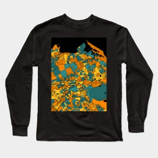 Edinburgh Map Pattern in Orange & Teal Long Sleeve T-Shirt